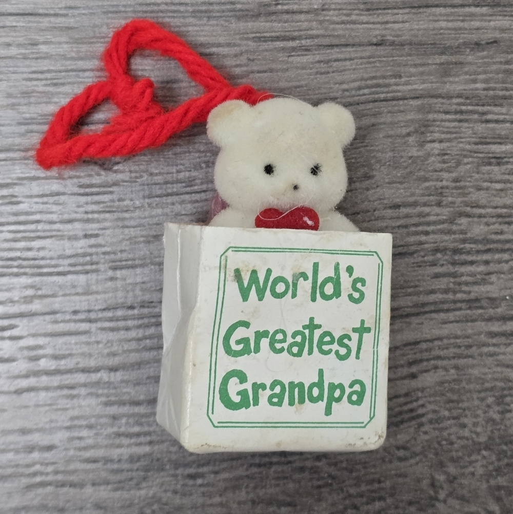 1985 Enesco Worlds Greatest Grandpa Teddy Bear In A Sack Christmas Ornament